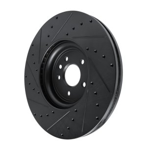 Jaguar XF Brake Rotor (1) - Front Right - R1 Concepts - Drilled & Slotted - Black - `16-`24